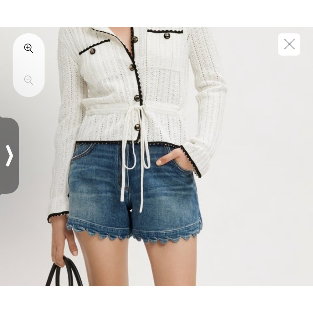 Maje White Knit Cardigan with Black Trim